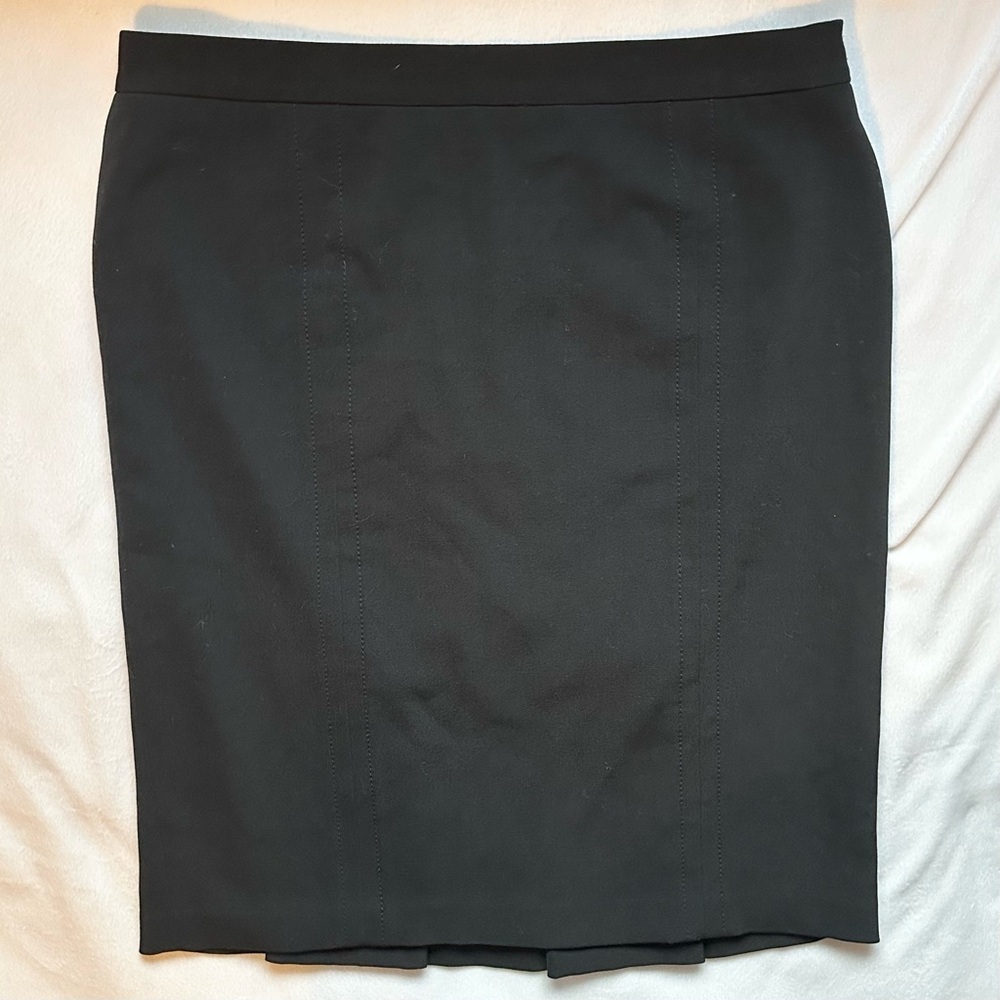 Philippe Adec Black Pencil Skirt 14 Wool blend Back slits Business Casual office